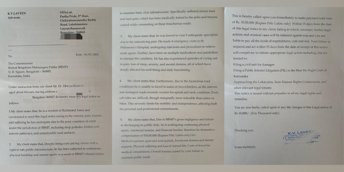 The legal notice sent by Dr Divya Kiran S.