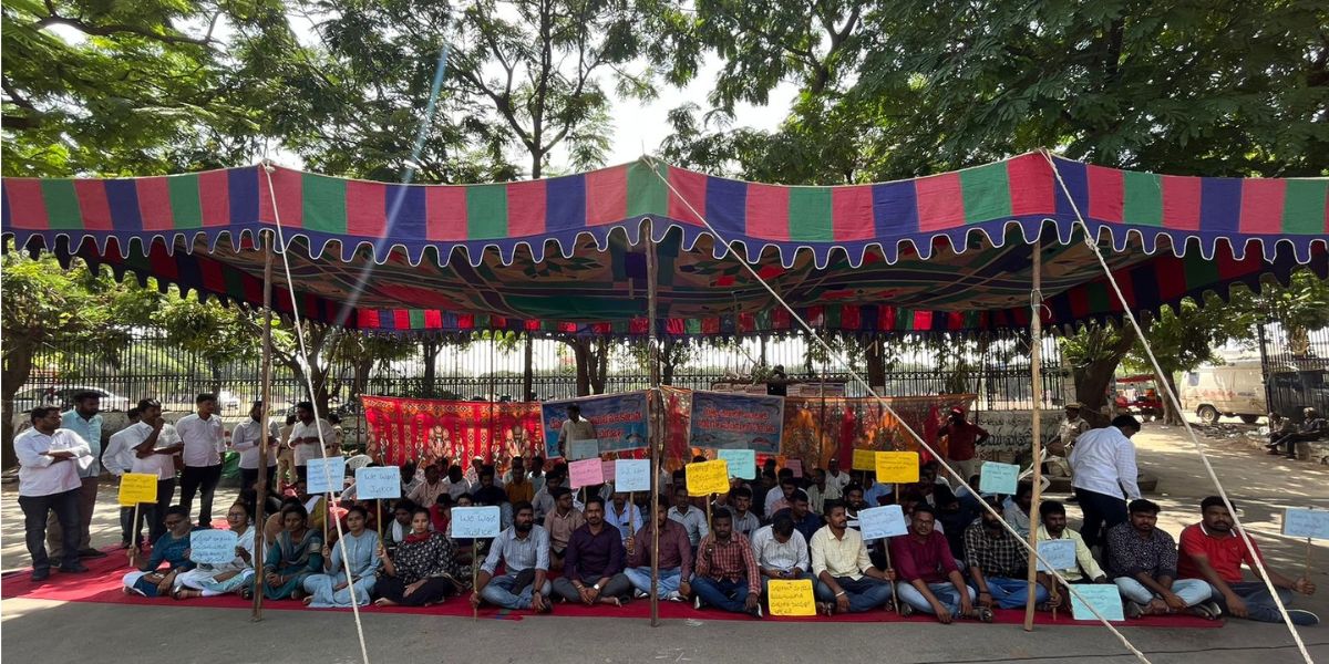A protest at Dharna Chowk in Hyderabad. (X) A protest at Dharna Chowk in Hyderabad. (X)