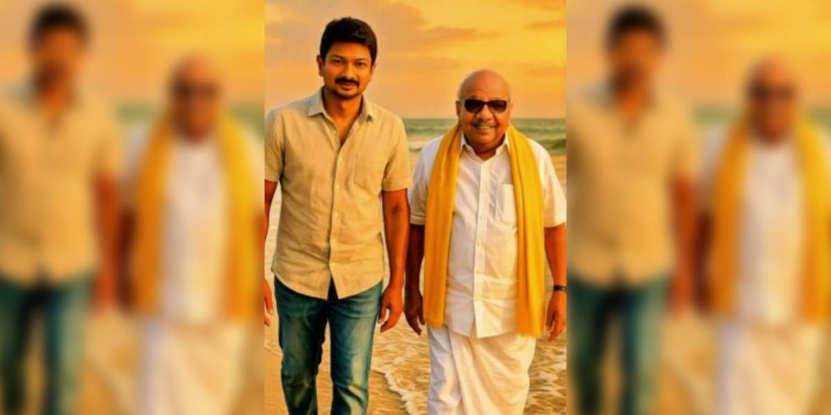 A new breed of political consultants – AI firms – now function as narrative engineers and emotional strategists. Pictured is a screenshot of an AI-generated video of Udhayanidhi Stalin and M Karunanidhi.