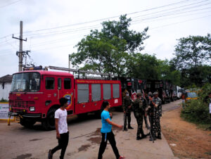 Fire tenders and DRF vans at the location