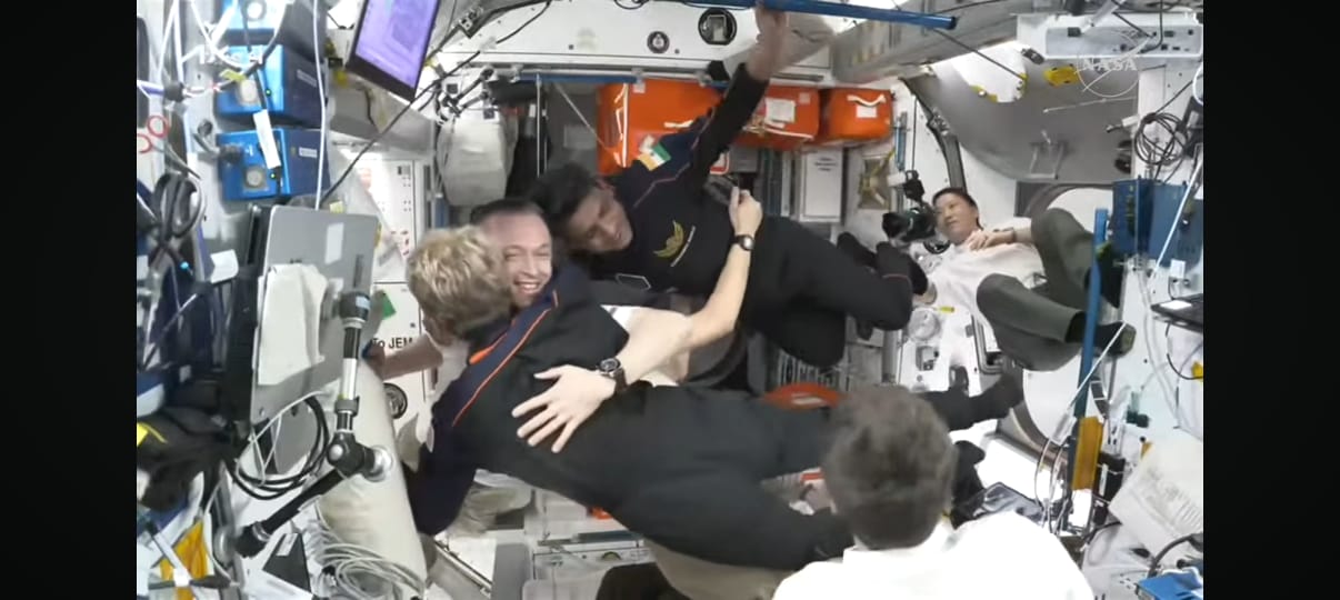 Axiom 4 Dragon Grace Spacecraft crew enters the International Space Station. (Screengrab)