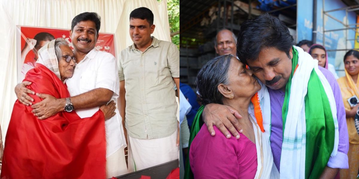 LDF candidate M Swaraj hugging writer Nilambur Ayisha, UDF candidate Aryadan Soukath during campaigning. LDF candidate M Swaraj hugging writer Nilambur Ayisha, UDF candidate Aryadan Soukath during campaigning.