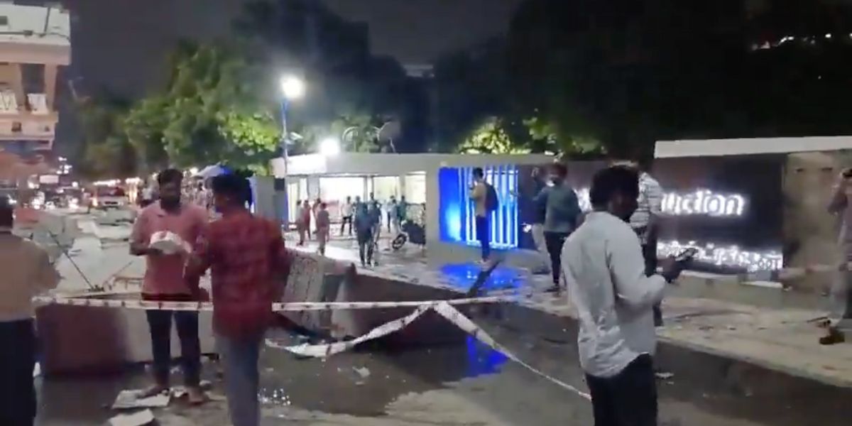 Officials at the site of collapse. Chennai metro bridge collapse