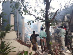Smoke and debris from the site