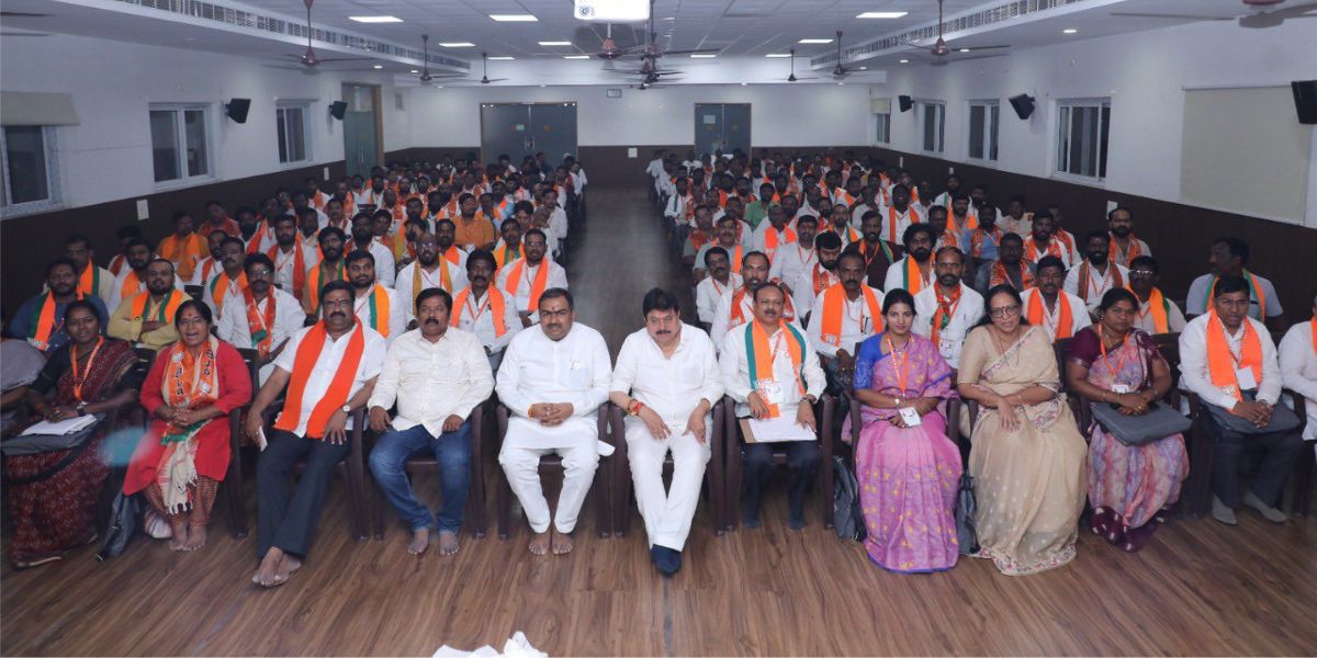 BJP Telangana President N Ramachander Rao and other leaders during a workshop for BJP mandal and division presidents. (X) BJP Telangana President N Ramachander Rao and other leaders during a workshop for BJP mandal and division presidents. (X)