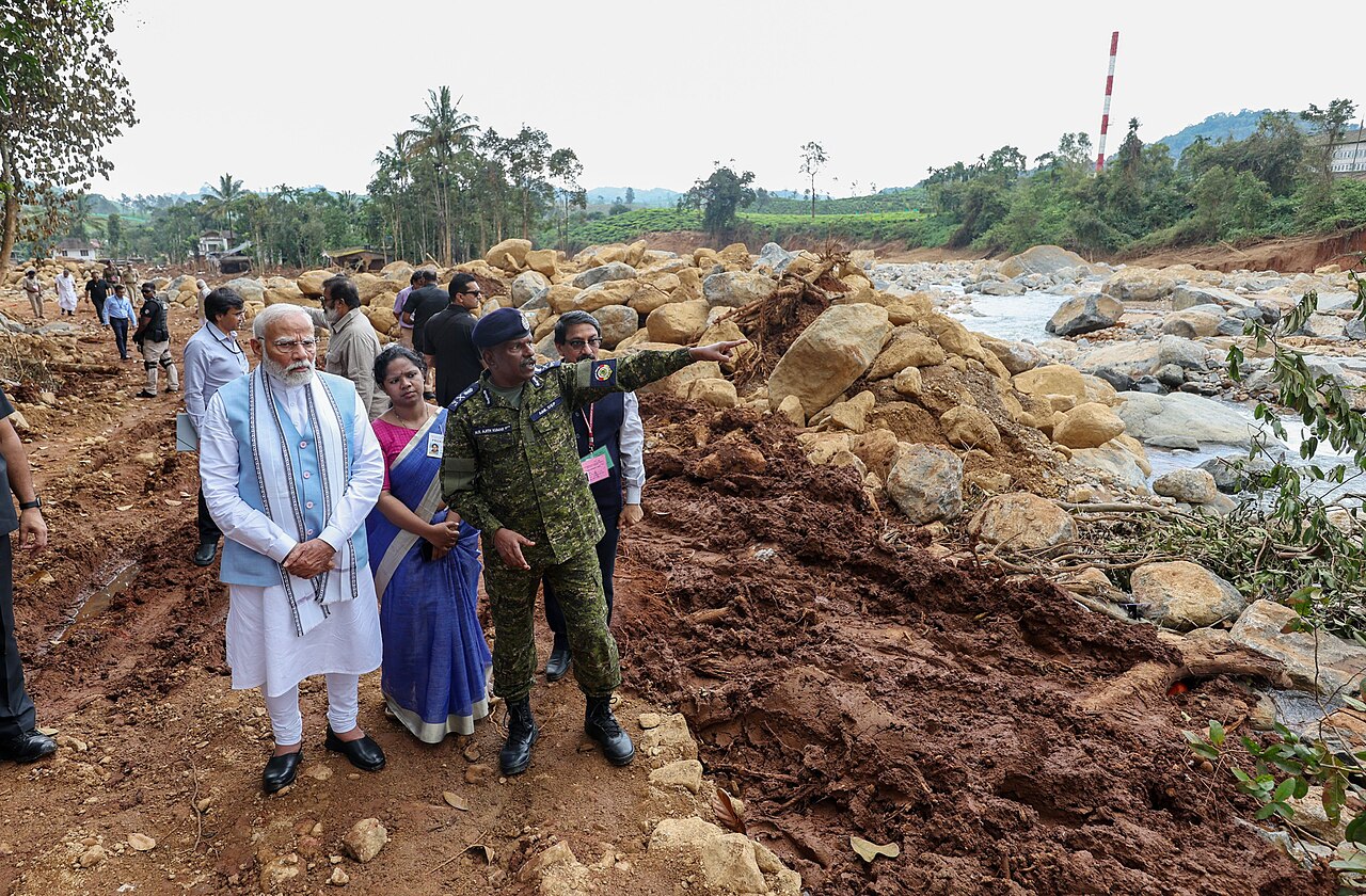 Narendra_Modi_Wayanad_August_2024 PM visits the landslide affected areas at Kalpetta, Wayanad, in Kerala on August 10, 2024. (PMO)