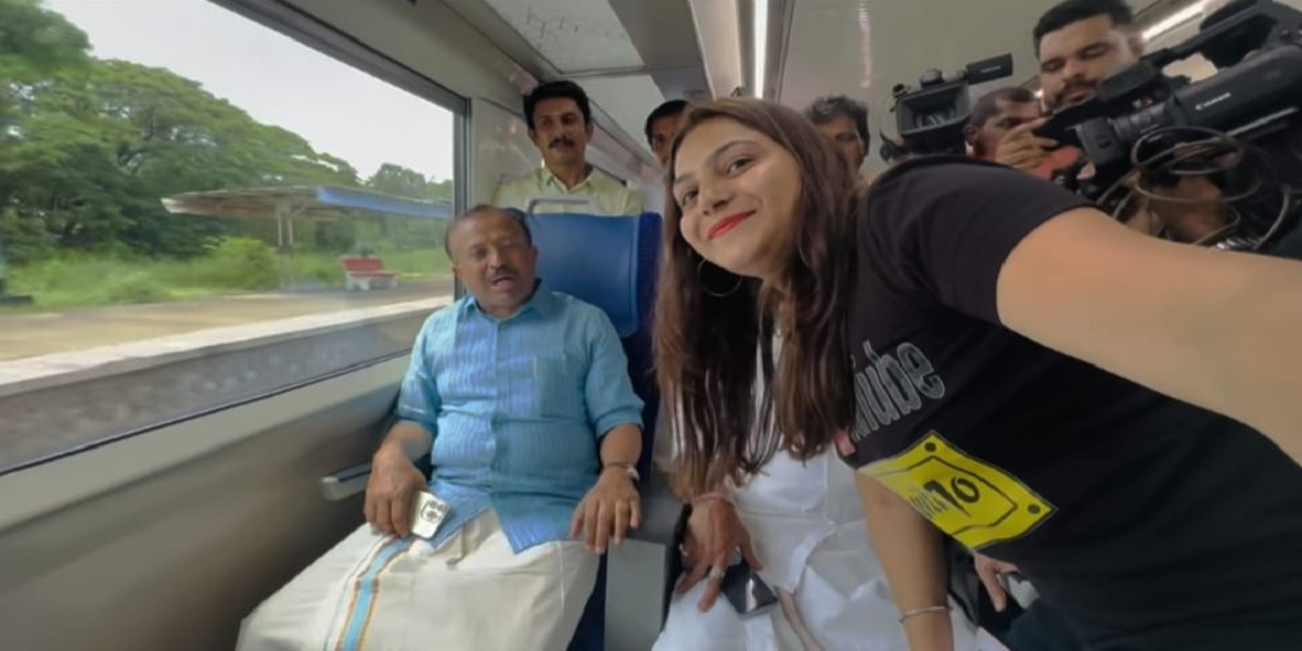 Jyoti Malhotra with former Union MoS V Muraleedharan aboard the Vande Bharat.