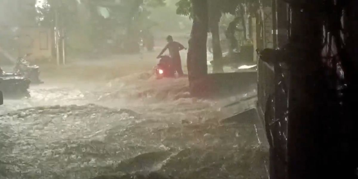 A waterlogged road in Hyderabad. A waterlogged road in Hyderabad.