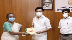 Picture from 14 May, 2021 when the Aruna Jagadeesan Commission of Inquiry submitted its interim report to CM MK Stalin. The final report was submitted on 18 May, 2022. (Supplied)