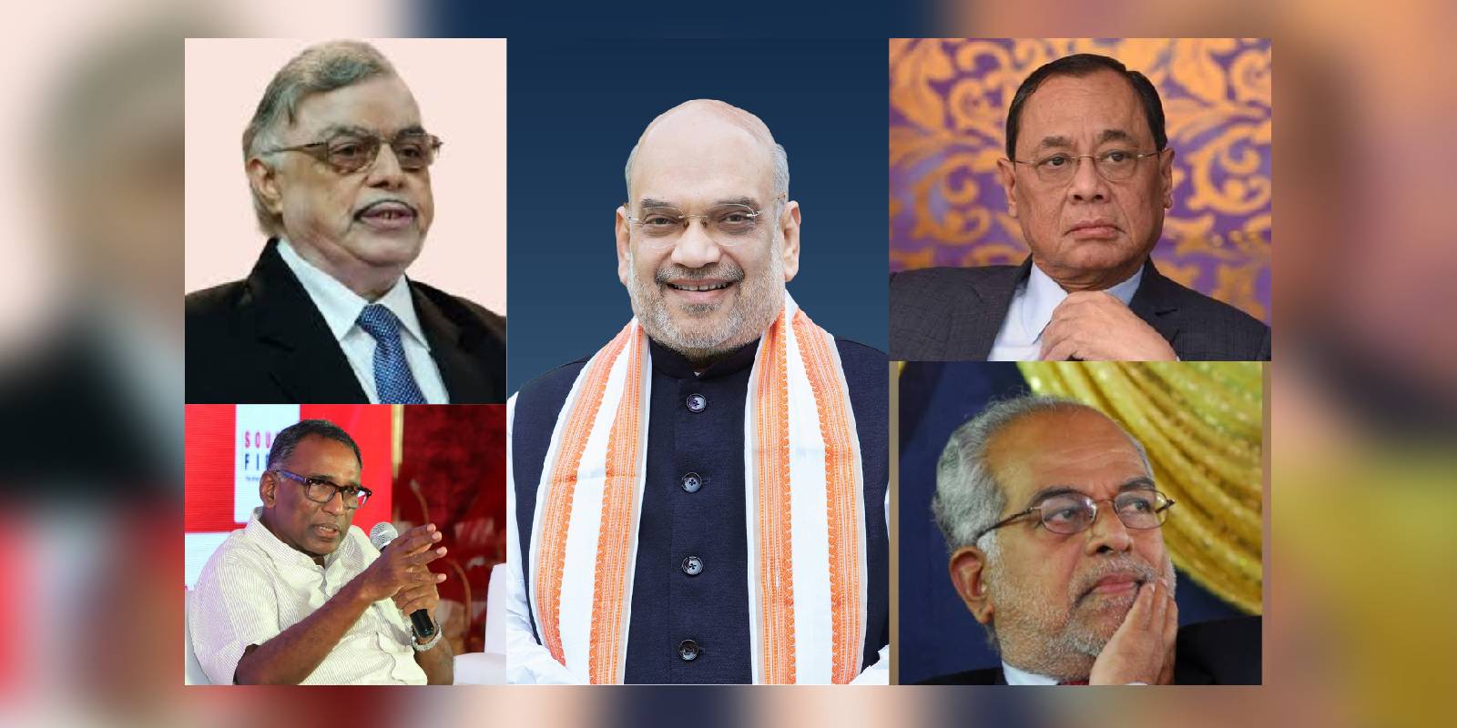 (From L) P Sathasivam, Amit Shah, Ranjan Gogoi, J Chelameshwar, and B Sudershan Reddy