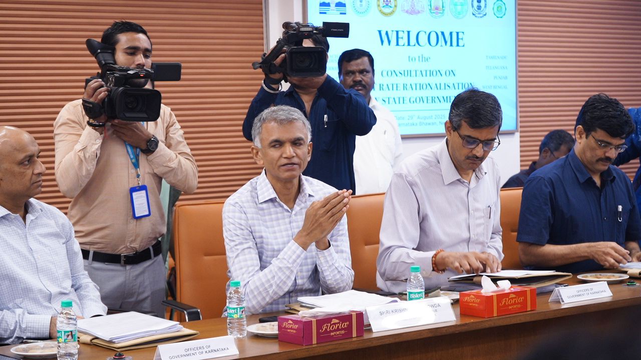 Karnataka Finance Minister Krishna Byra Gowda at the meeting in New Delhi on Friday, 29 August.