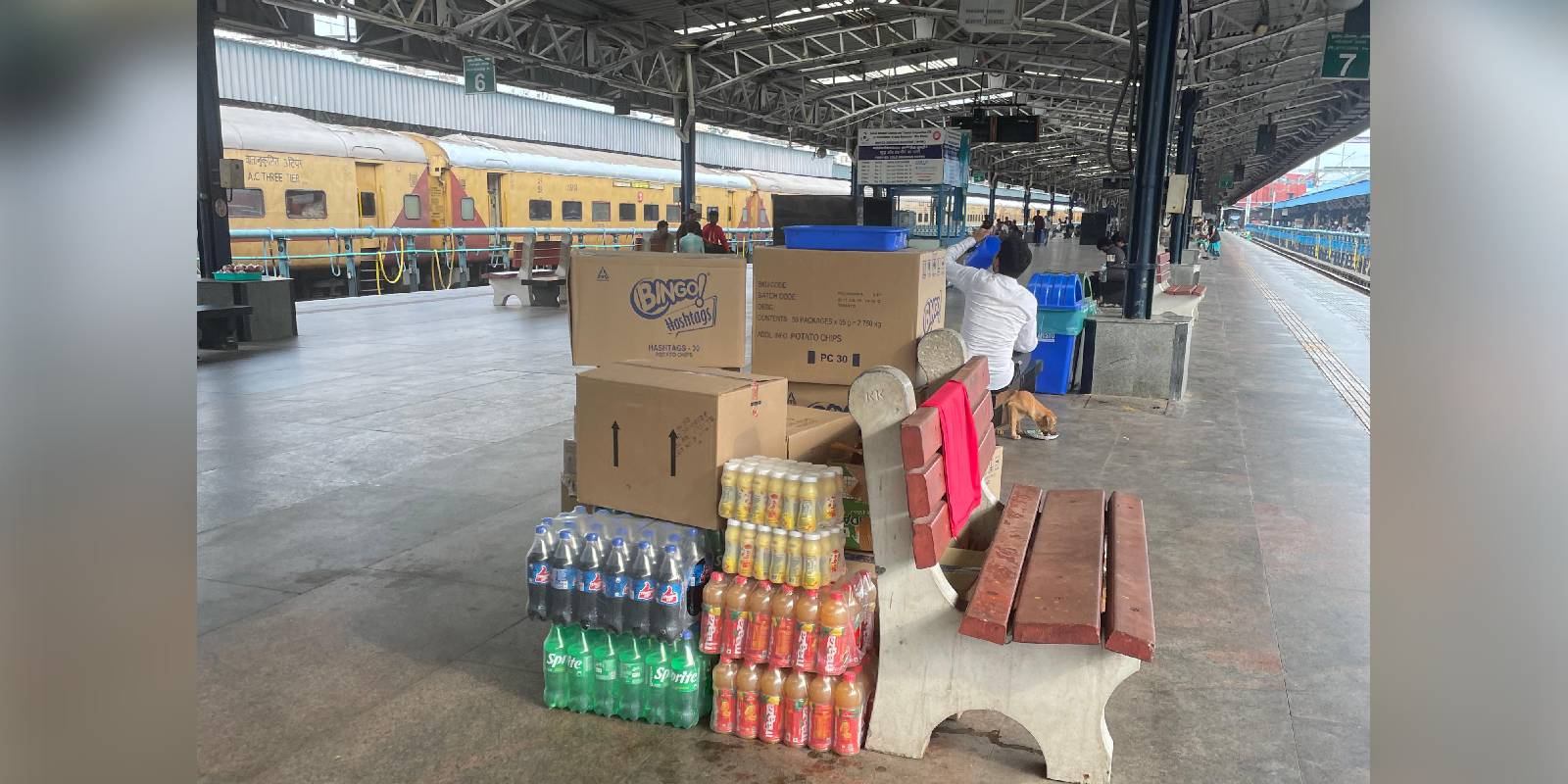 Packaged soft drinks and snacks at Chennai Central Railway Station