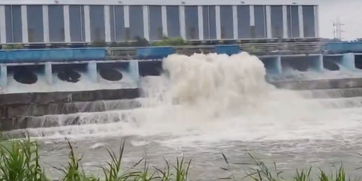 Officials released floodwater using Kondaveeti Vagu Lift Irrigation Scheme.