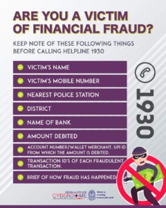 A cybersecurity awareness poster from the Kerala Police.