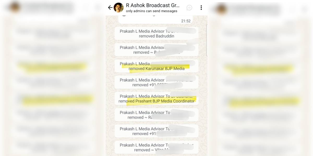 A-WhatsApp Two of the party’s senior media coordinators, Karunakar Khasale (chief media coordinator) and Prashant Makanur (deputy media coordinator) were abruptly removed from the group.