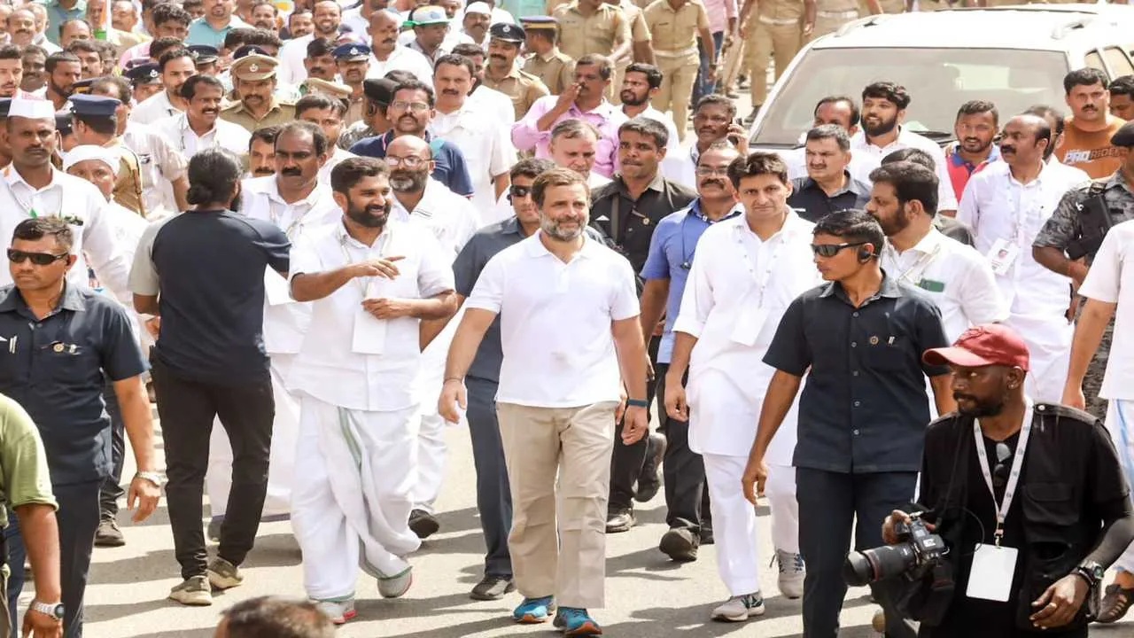 Balaram-with-Rahul-Gandh VT Balram (in dhoti) with Rahul Gandhi during the Bharat Jodo Yatra. (File pic)