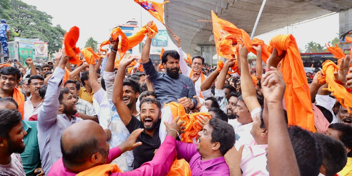 CT Ravi during the Ganesha idol immersion rally in Maddur.