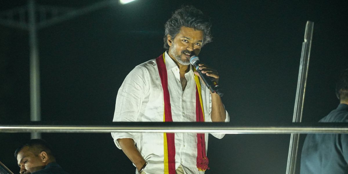 TVK chief Vijay during his rally in Karur. (TVK) TVK chief Vijay during his rally in Karur. (TVK)
