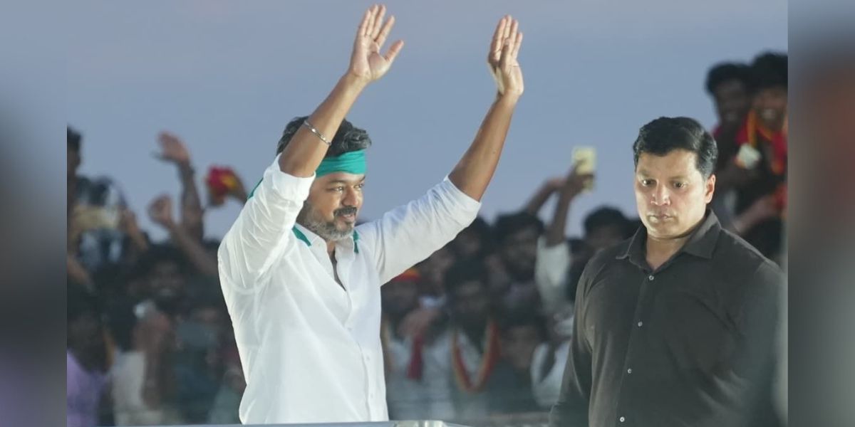 TVK chief Vijay in Thiruvarur.