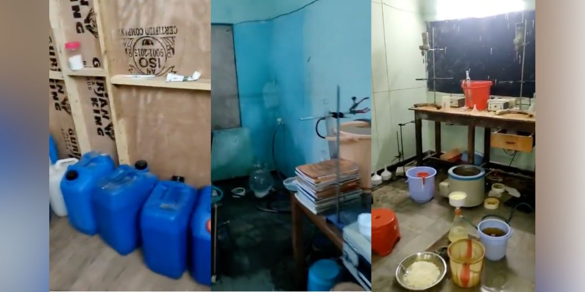 The EAGLE team confiscated raw materials, manufacturing equipment, including chemical drums, a stove, and a small reactor The EAGLE team confiscated raw materials, manufacturing equipment, including chemical drums, a stove, and a small reactor