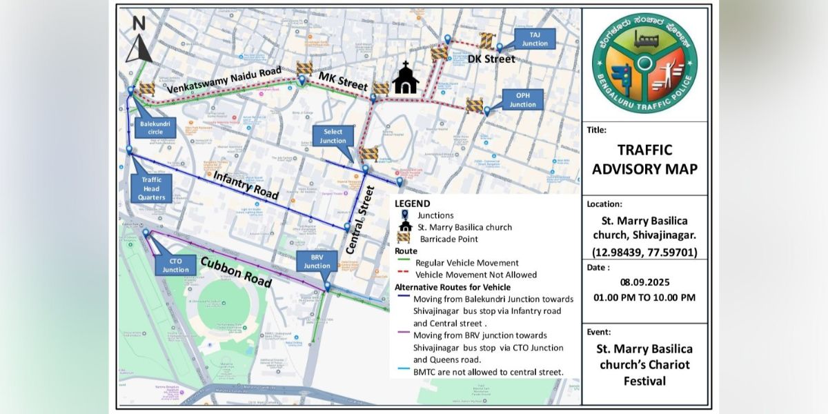 Traffic restrictions in Bengaluru for St Mary’s Basilica chariot procession.