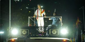 Vijay during the political rally in Karur.