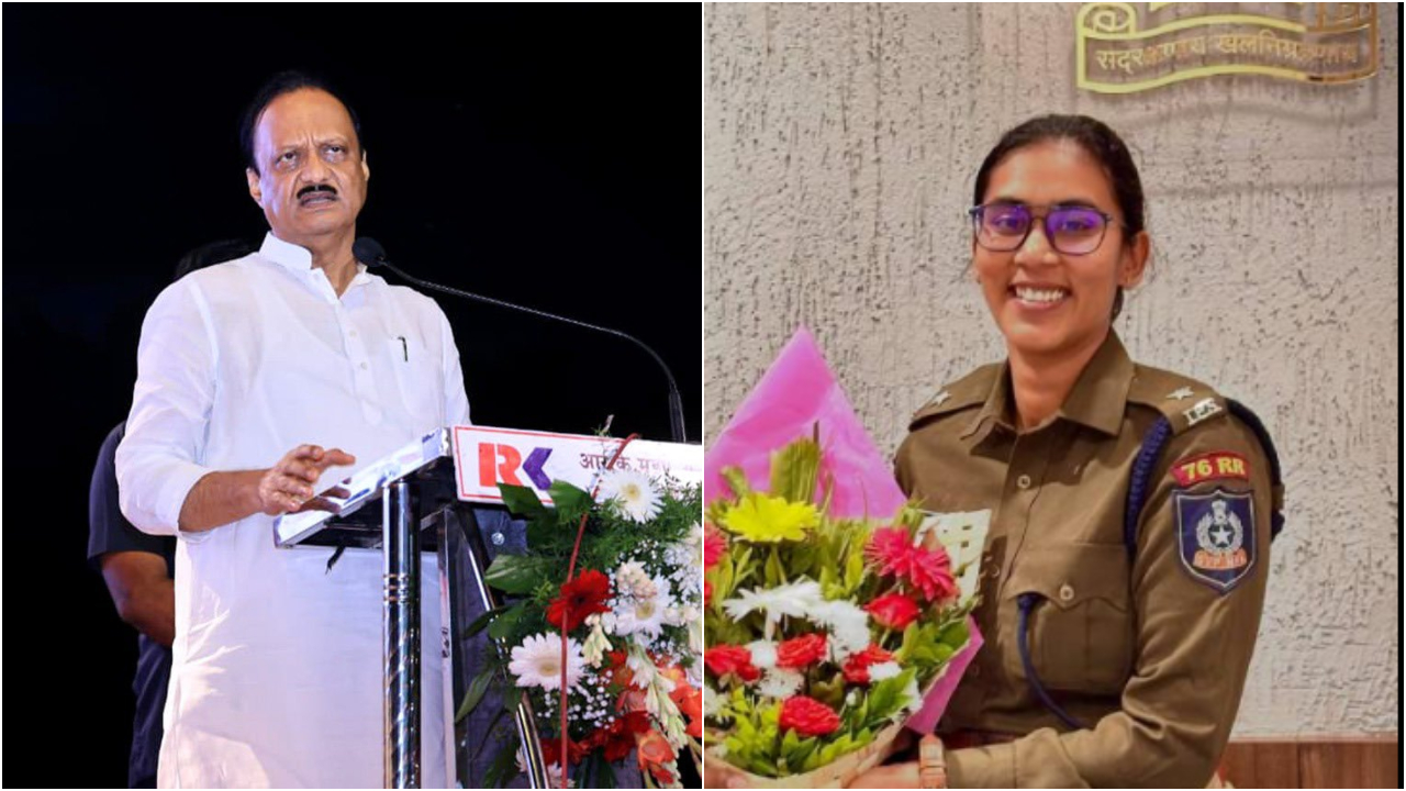 Maharashtra Deputy Chief Minister Ajit Pawar berated Anjana Krishna in a viral video. Credit: x.com/AjitPawarSpeaks, www.instagram.com/cops_vaibhav_mali100/