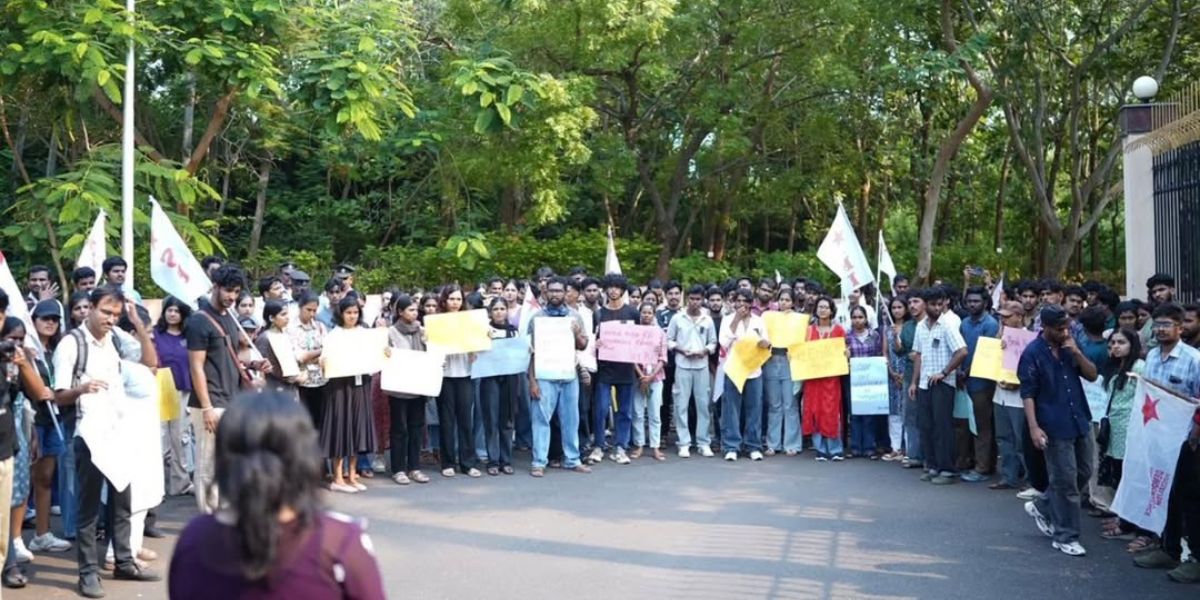At the Pondicherry University, students and members of the Students Federation of India staged a protest.