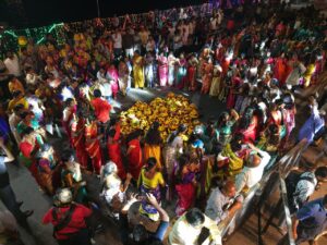 People gathered for Bathukamma celebrations.