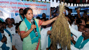 Kavitha speaking at Yancha village during Janama Bata