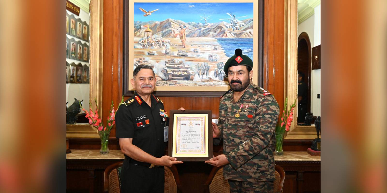 Mohanlal honoured by Indian Army Chief