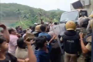 Tensions flared when a company vehicle attempted to pass through the protest site.