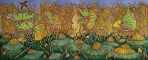 'Dead Lotus Pond', oil on canvas, 78x192, 2020.