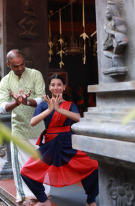 Sabri with her teacher, Kathakali Department HoD Thulasi Kumar.