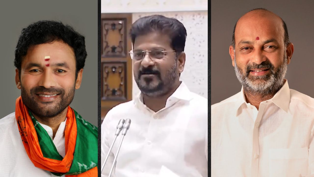 [LTR] Union Minister Kishan G Reddy, Telangana Chief Minister Revanth Reddy and Union Minister Bandi Sanjay.