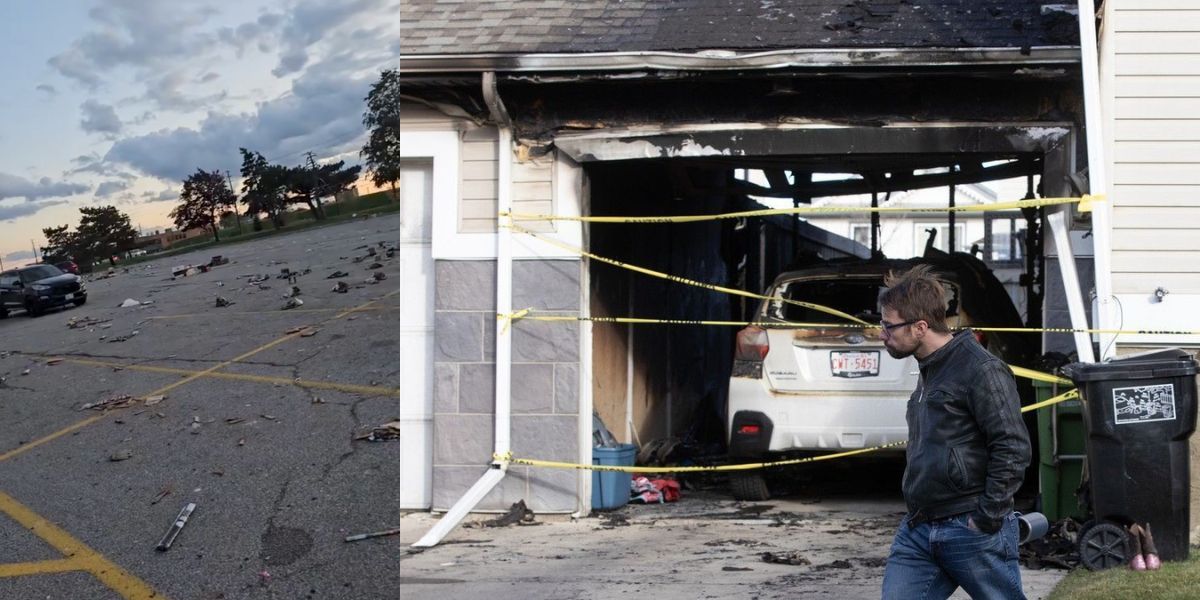 Uncleared parking lot after Diwali celebration; The house that caught fire in Edmonton, Canada. (X)