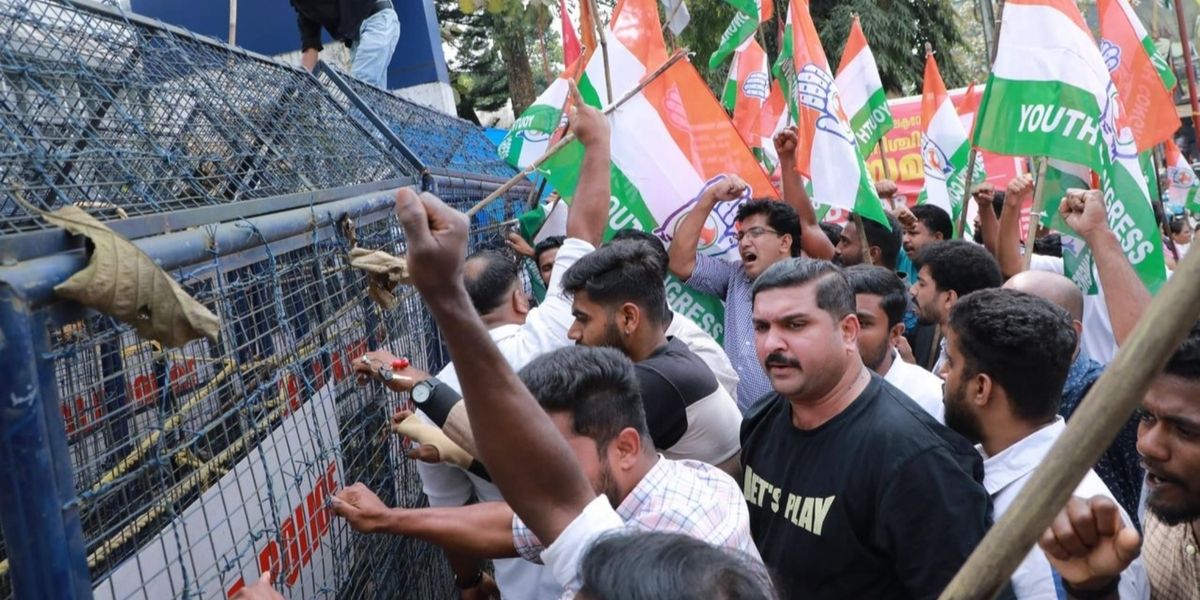 Youth Congress Kerala members during a protest march.