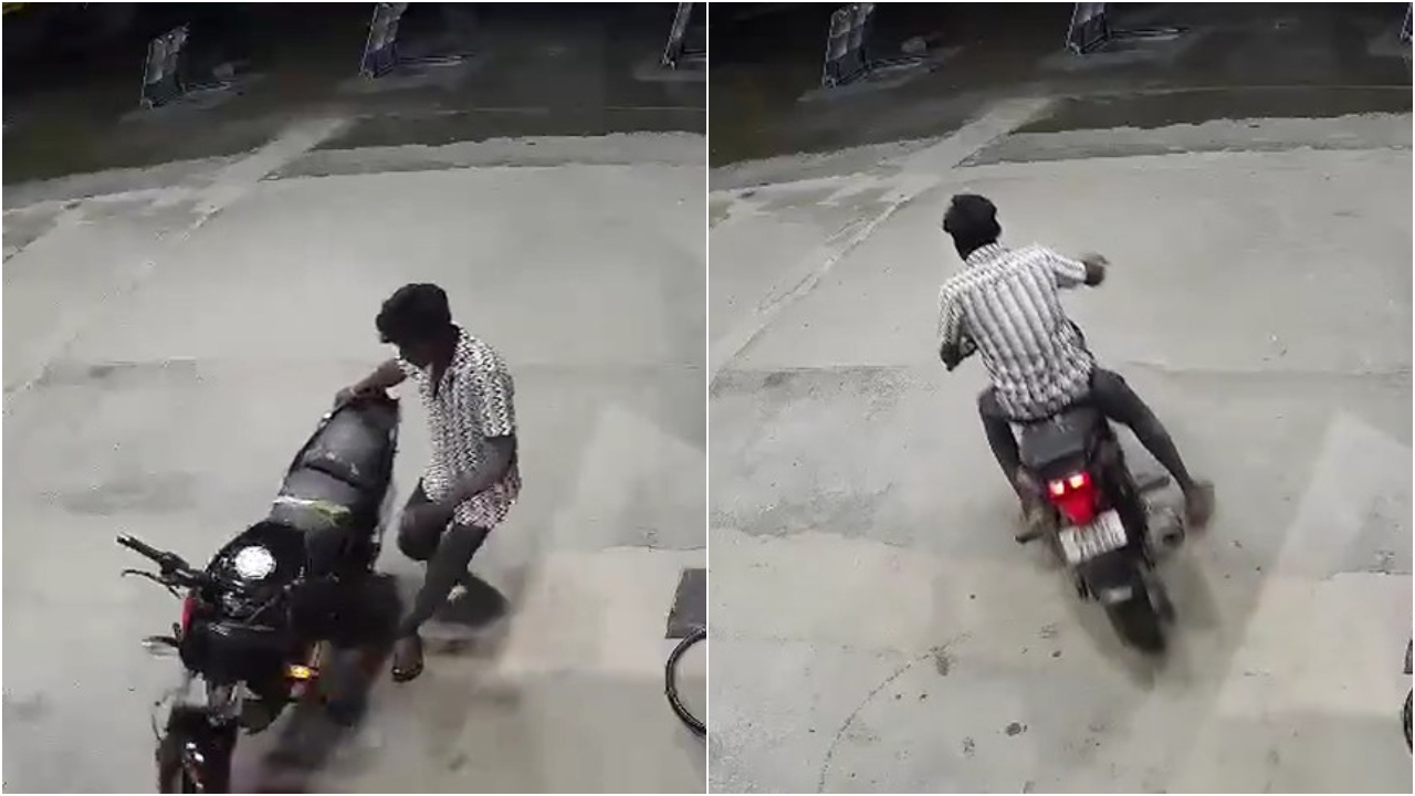 Kurnool bus fire: Viral CCTV footage shows reckless biker moments before inferno Video screengrab of the biker minutes before his collision with the ill-fated bus.