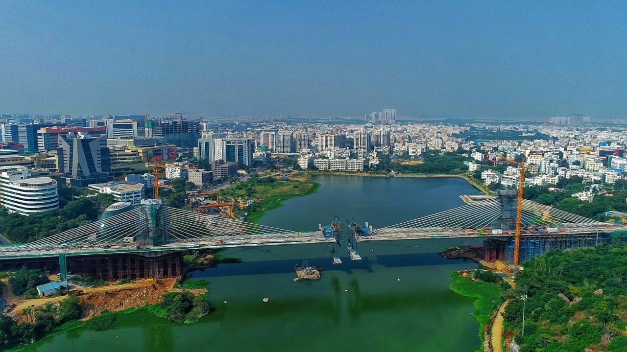 File photo of under-construction Durgam Cheruvu suspension bridge. Credit: x.com/KTRBRS