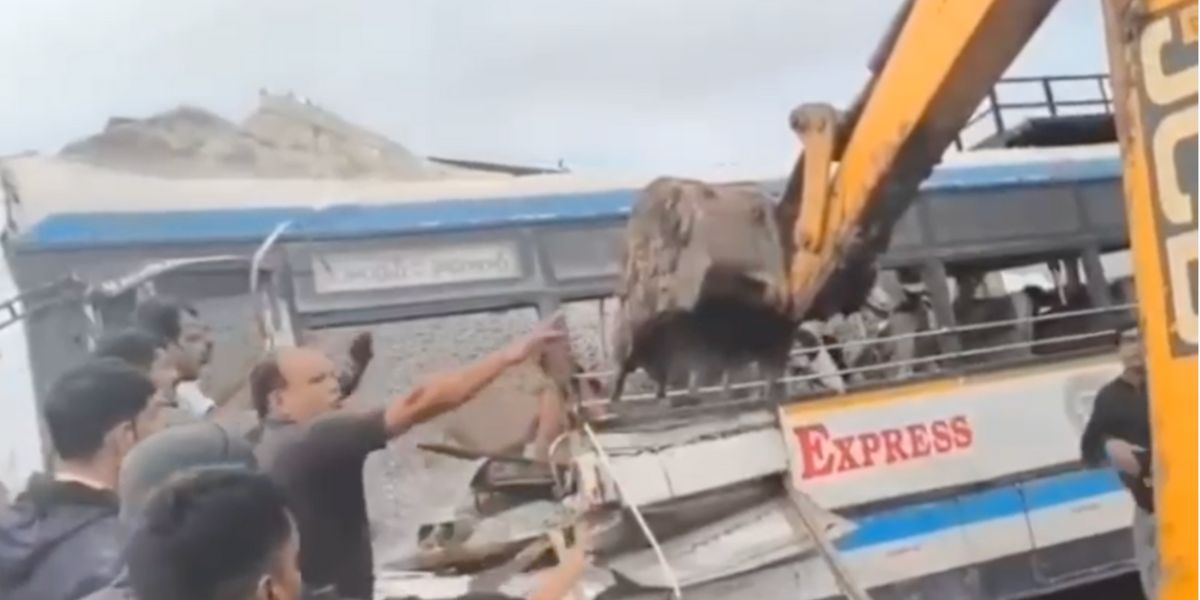 Rescue operation at the accident site in Hyderabad.