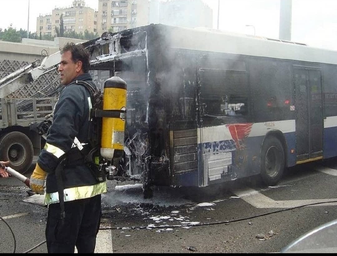 The bus caught fire after colliding with the fuel tanker.