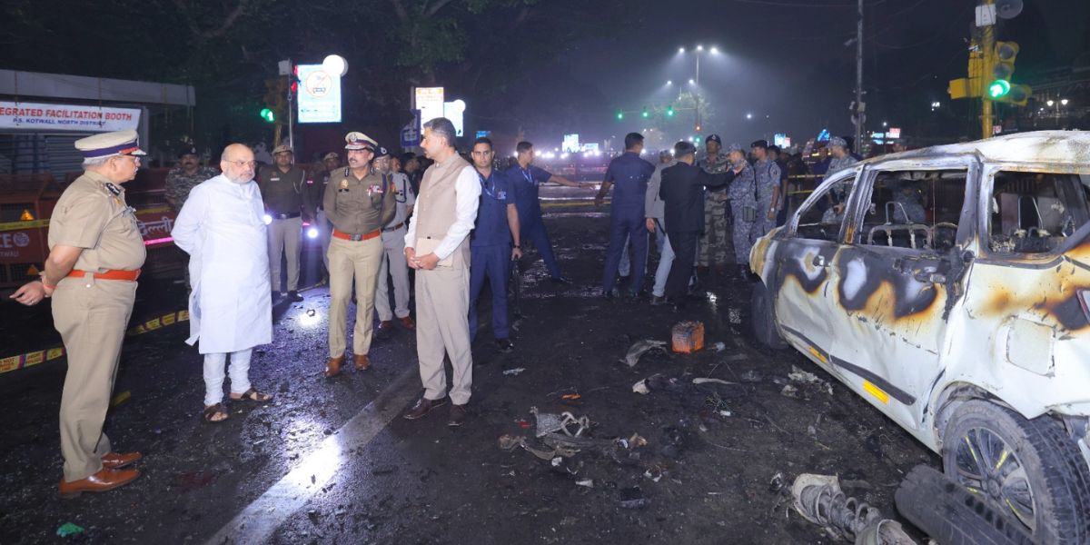 Union Home Minister Amit Shah at the blast site.