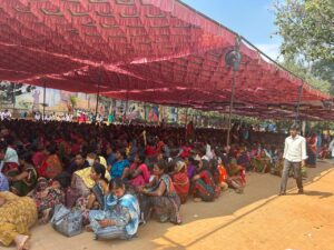 Women at the protest site demanding a ban on alcohol.