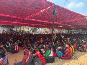 Women gathered at the protest site demanding a ban on alcohol.