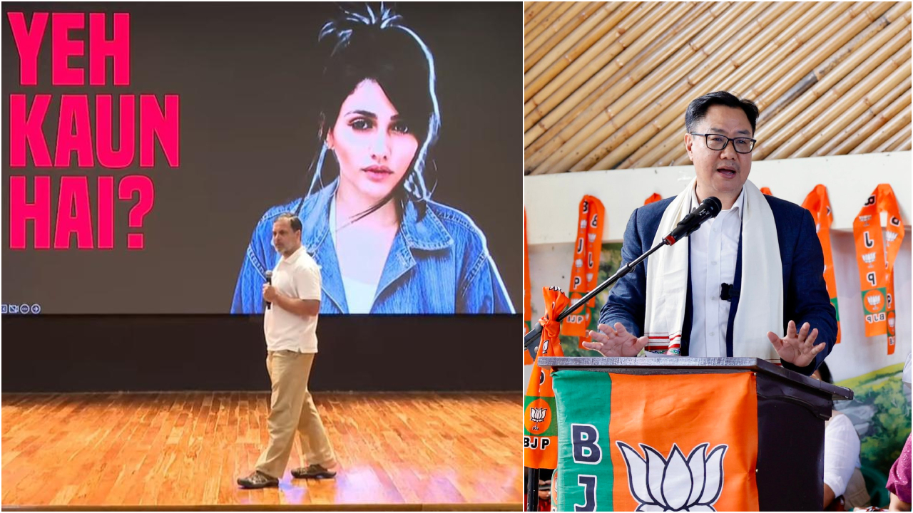 A Brazilian model’s photo” appeared multiple times on Haryana’s voter lists. Credit: x.com/INCIndia, x.com/KirenRijiju