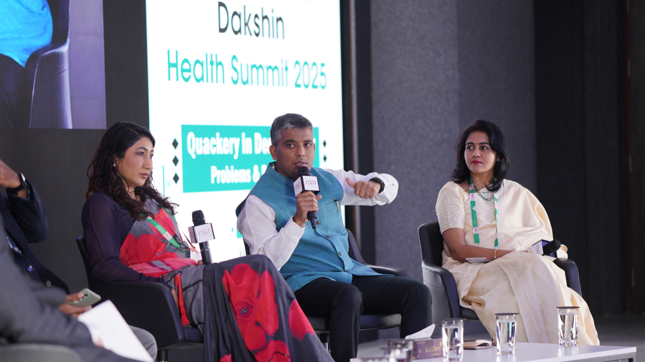 Expert panel speaking at the second edition of Dakshin Health Summit 2025.