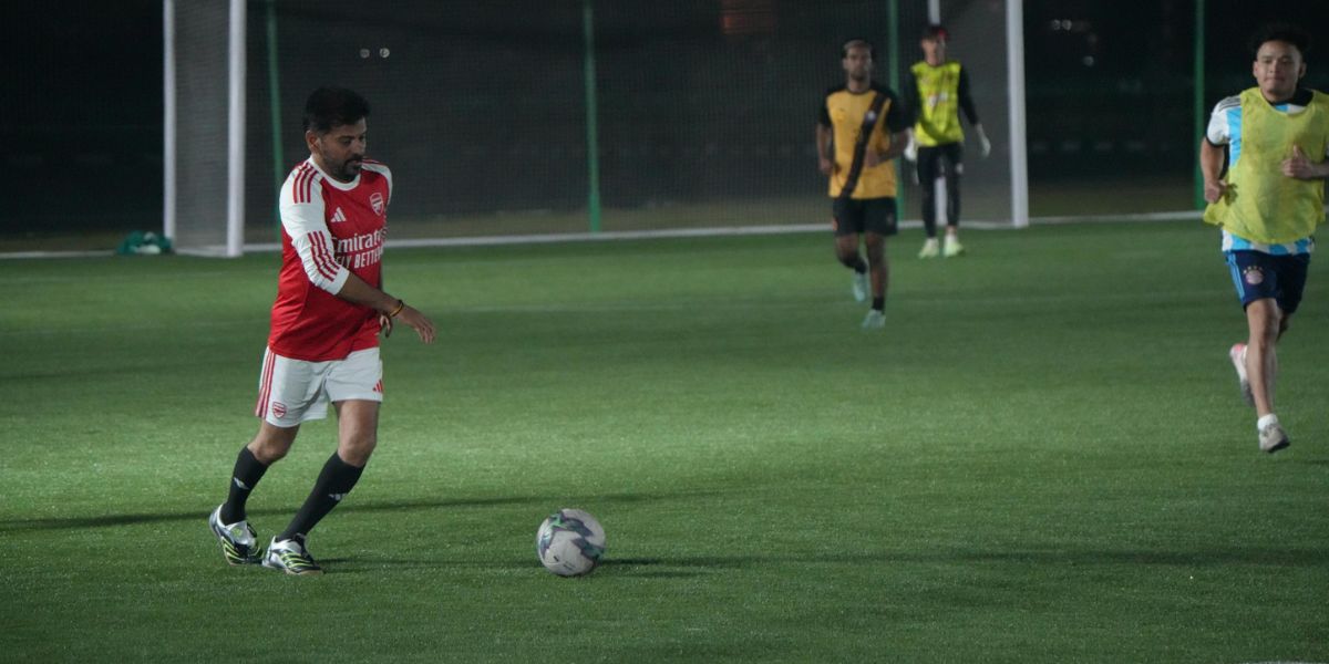Telangana Chief Minister A Revanth Reddy practicing football.