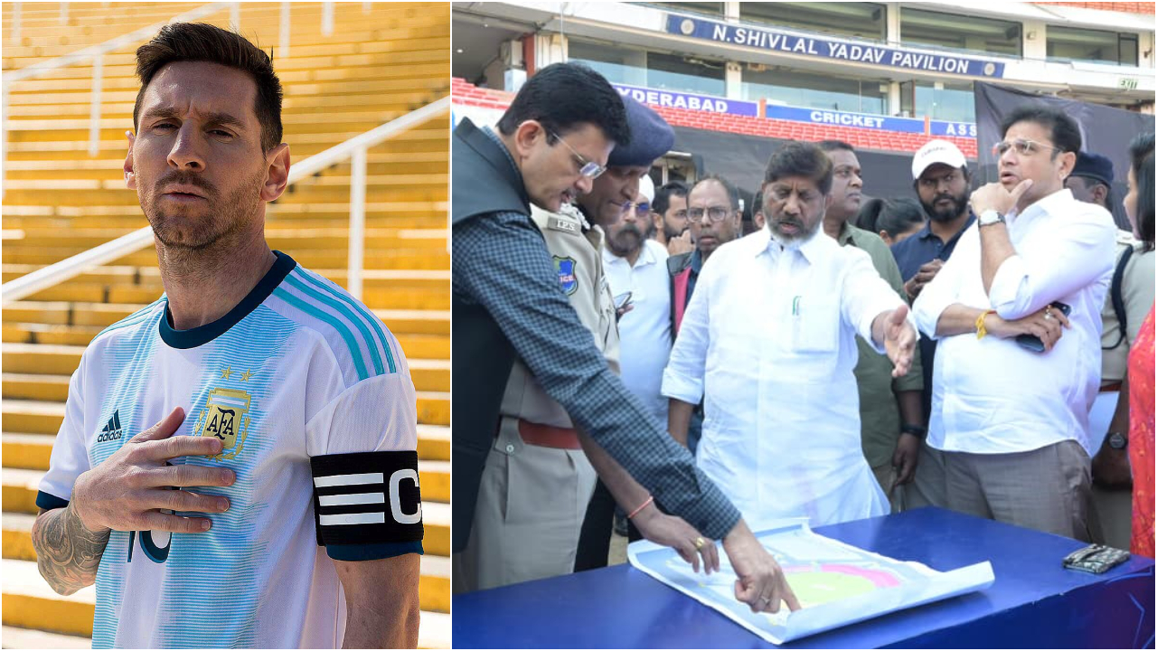 Entry requires valid QR-coded tickets from the "District App" or bar-coded physical passes—no duplicates allowed, with criminal charges for violations. Credit: x.com/TeamMessi, x.com/IPRTelangana