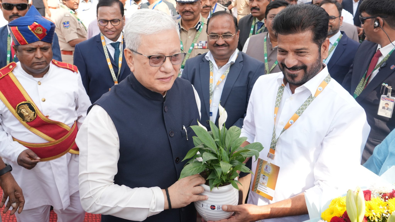 Telangana Governor Jishnu Dev Varma and CM Revanth Reddy. Credit: x.com/revanth_anumula