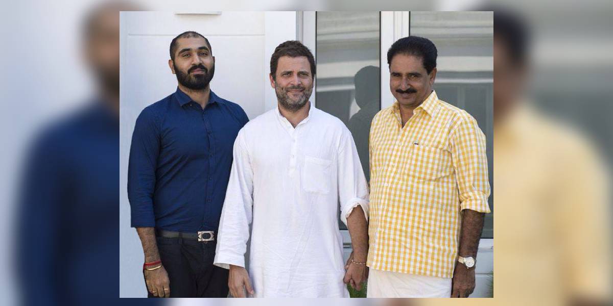 Karthik Premachandran and NK Premachandran with Rahul Gandhi. (Facebook/KarthikPremachandran).